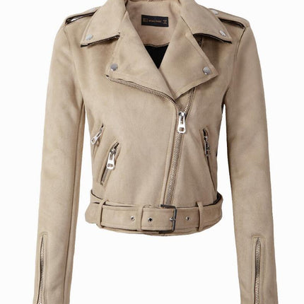 Women's Belted Crop Biker Jacket - Wnkrs