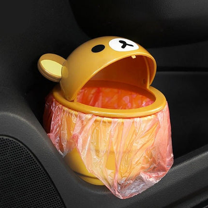 Cute Cartoon Bear Car Trash Can with Rolling Cover - Wnkrs