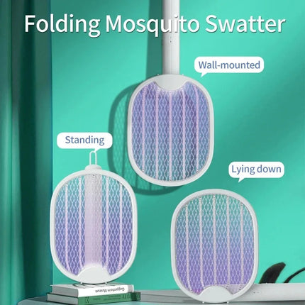 Raqueta eléctrica plegable para matar mosquitos con luz ultravioleta y trampa para moscas