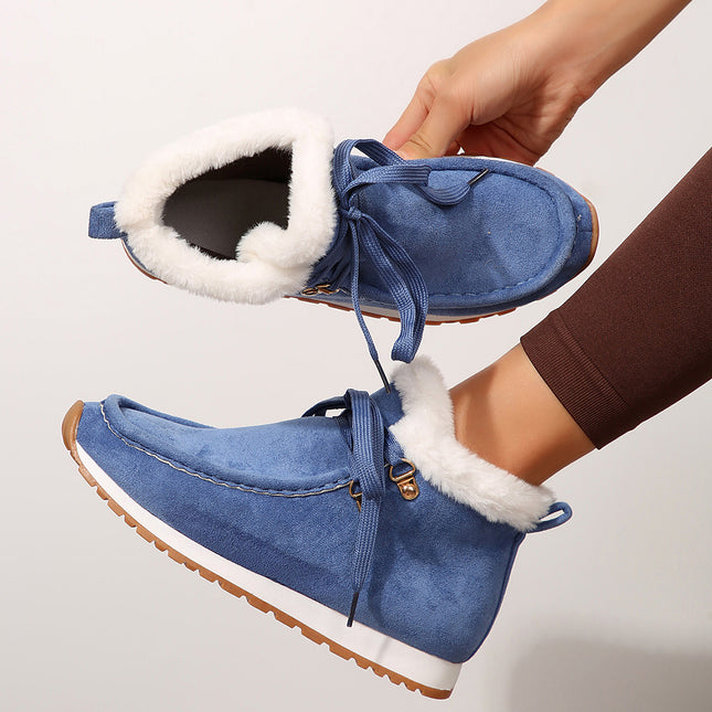 Bottes de neige à lacets d'hiver Chaussures plates décontractées en peluche chaudes Bottines en polaire pour femmes