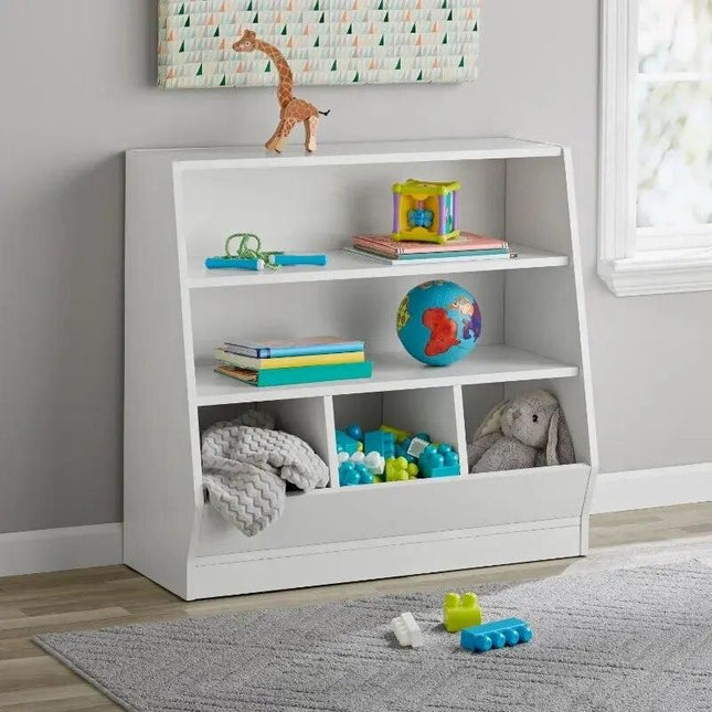 Kid-Friendly White Storage Bookcase with Bins - Wnkrs