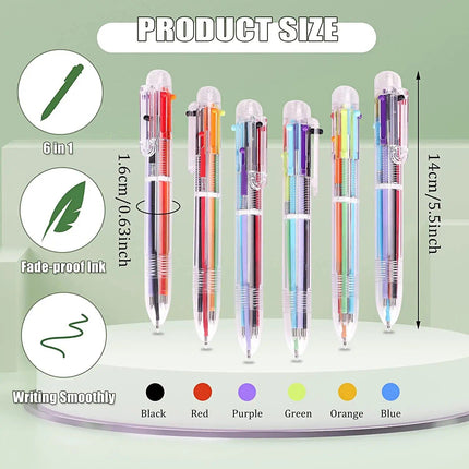 Multicolor 6-in-1 Retractable Ballpoint Pens 0.5mm, 50 Pack - Wnkrs