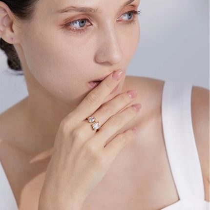 Bague ouverte ajustable et étanche avec zircone cubique rose et verte