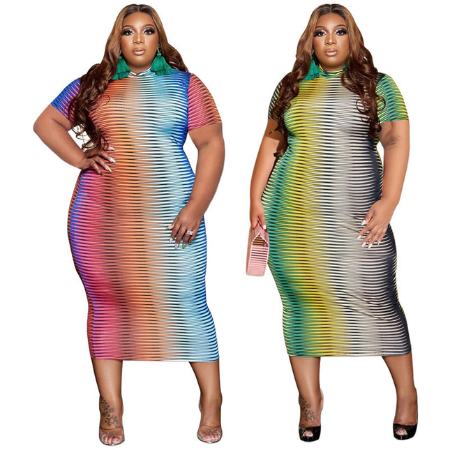 Robe à manches courtes imprimée à col rond pour femme, grande taille, nouvelle collection européenne et américaine