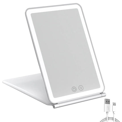 Touch Screen LED Makeup Mirror - Foldable, 3-Color Lighting, USB Rechargeable - Wnkrs