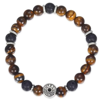 Red Tiger Eye & Black Lava Beaded Stretch Bracelet - Wnkrs