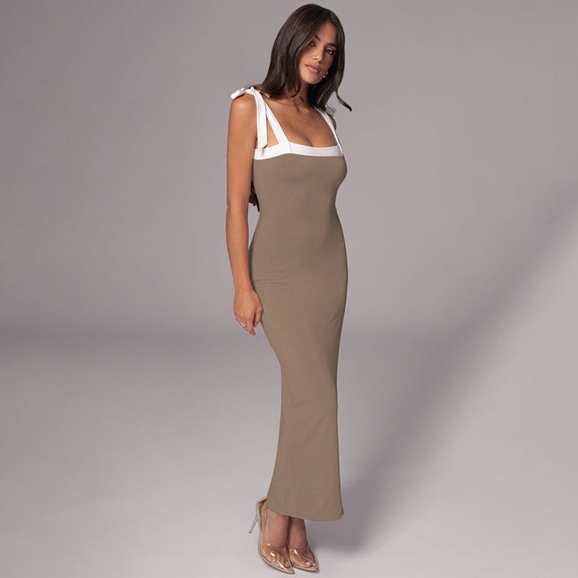 Robe fourreau à lacets sans manches à bretelles spaghetti pour femme