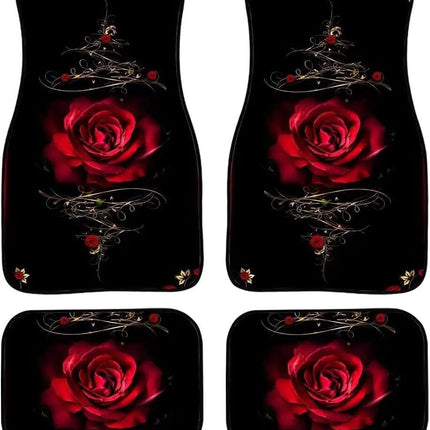 Red Rose Printed All-Weather Car Floor Mats (Set of 4) - Wnkrs