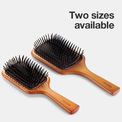 Brosse à cheveux de massage du cuir chevelu en bois d'érable naturel avec peigne à dents fines