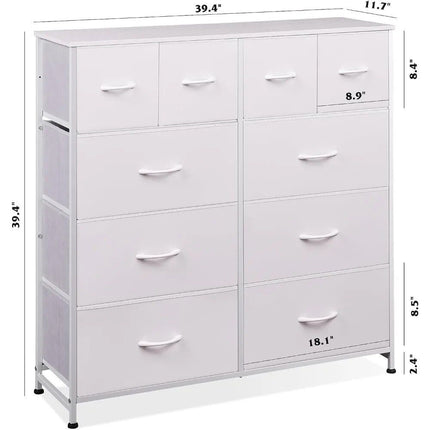 Modern White Storage Dresser with 10 Deep Drawers for Versatile Use - Wnkrs