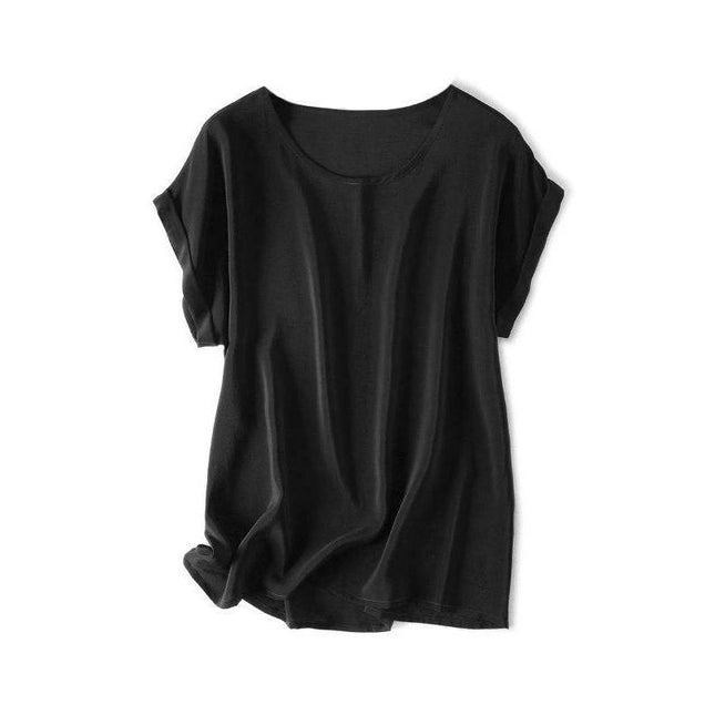 Camiseta con mangas de murciélago 100 % seda auténtica