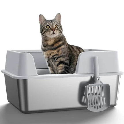 Caja de arena para gatos de acero inoxidable con tapa