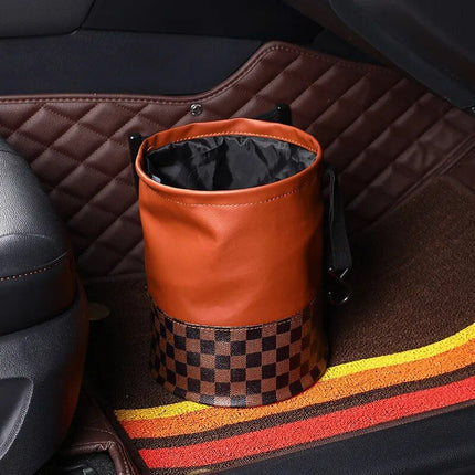 Luxurious Leather Car Trash Can: Foldable & Hanging Design - Wnkrs