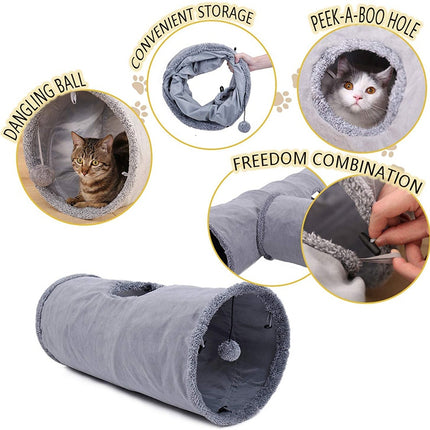 Túnel plegable para gatos con gamuza arrugada y orificio para mirar: escondite portátil para gatos