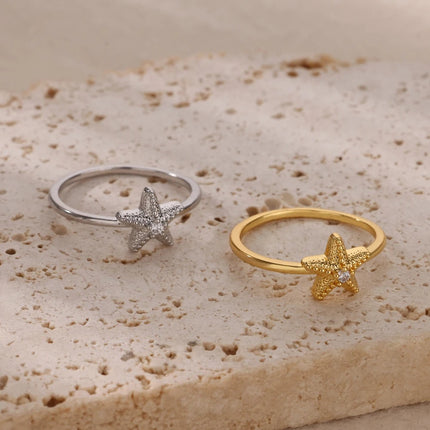 Anillo de estrella de mar con circonitas para mujer