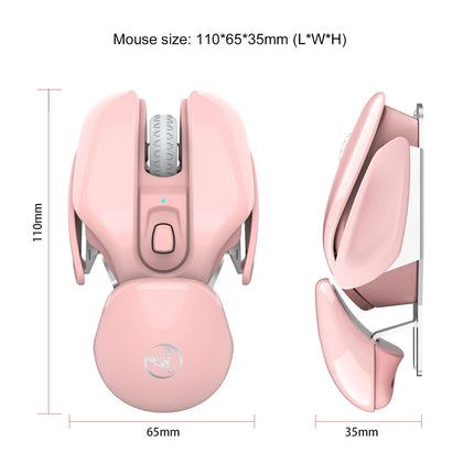 Souris sans fil rechargeable 4D rose 2,4 G avec coque en alliage d'aluminium, 1600 dpi réglable pour le bureau et les jeux