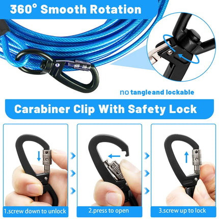 Cable de amarre para perros de acero resistente con clips duraderos