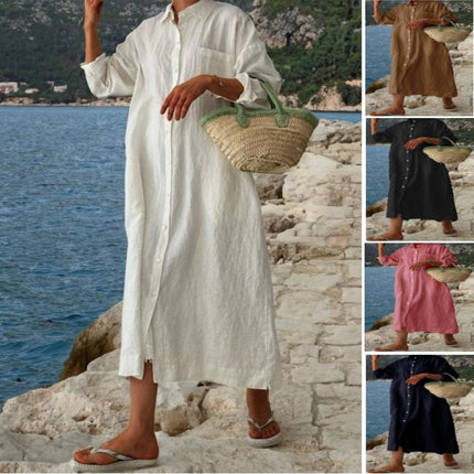 Robe chemise ample à manches longues et col rabattu, simple et assortie