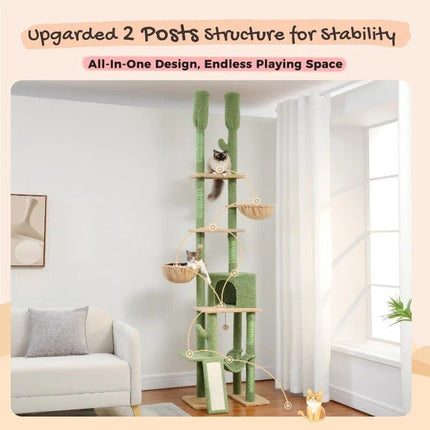 Cactus Floor-to-Ceiling Cat Tower 7-Tier Adjustable Activity Center - Wnkrs