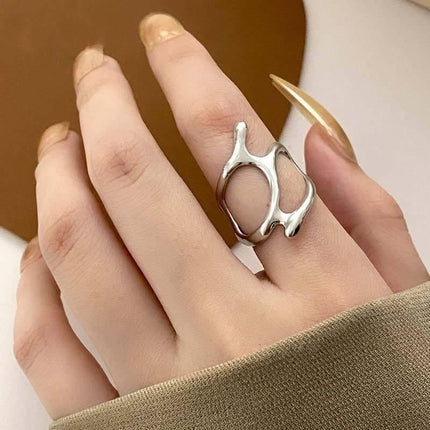 Irregular Hollow Silver Color Wide Ring - Wnkrs