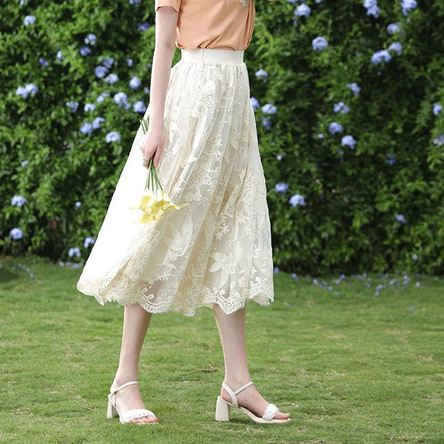 Falda elegante de encaje floral en forma de A