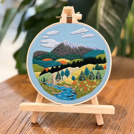 Kit de broderie de paysage DIY avec motif imprimé et cerceau en plastique