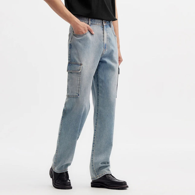 Men's Retro Washed Cargo Jeans - Loose Fit Summer Work Style Trousers