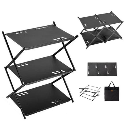 Multi-Level Portable Folding Camping Shelf – Aluminum Outdoor BBQ Table Rack - Wnkrs