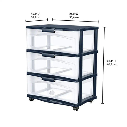 3-Drawer Wide Storage Cart with Wheels - Wnkrs