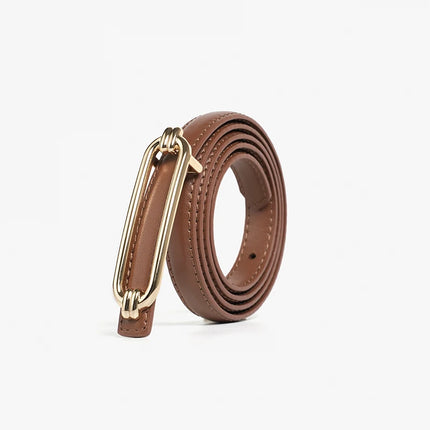 Ceinture fine en cuir pour femme avec boucle dorée