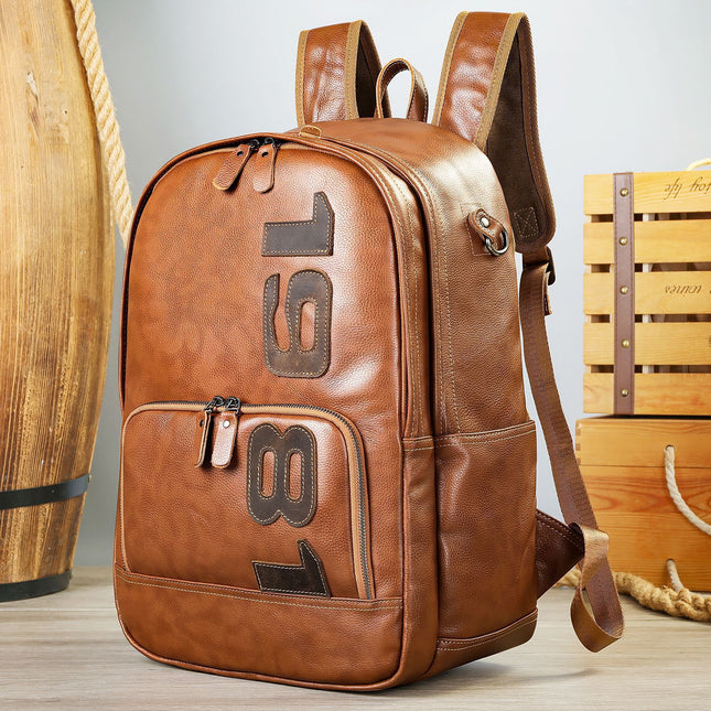 Mochila de cuero de gran capacidad, primera capa, piel de vaca, mochila de viaje de ocio, alta sensación