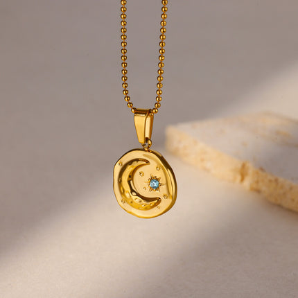 Elegante collar con colgante de acero inoxidable con forma de luna y estrella