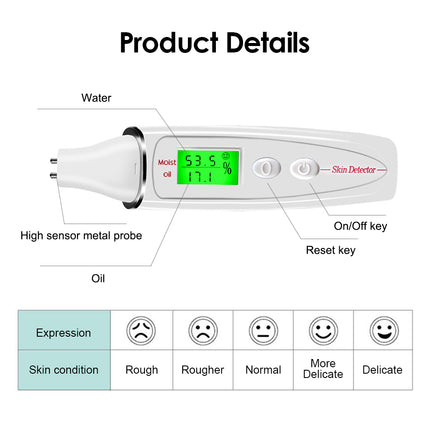 Analizador digital de humedad y grasa de la piel con pantalla LCD: comprobador avanzado de la piel para rostro y cuerpo