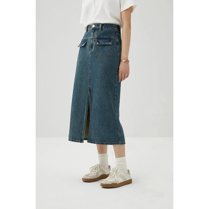 Jupe en jean délavé vintage en coton pour femme