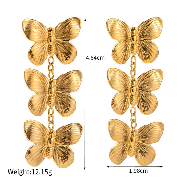 Boucles d'oreilles à tige en acier inoxydable avec papillon exquis