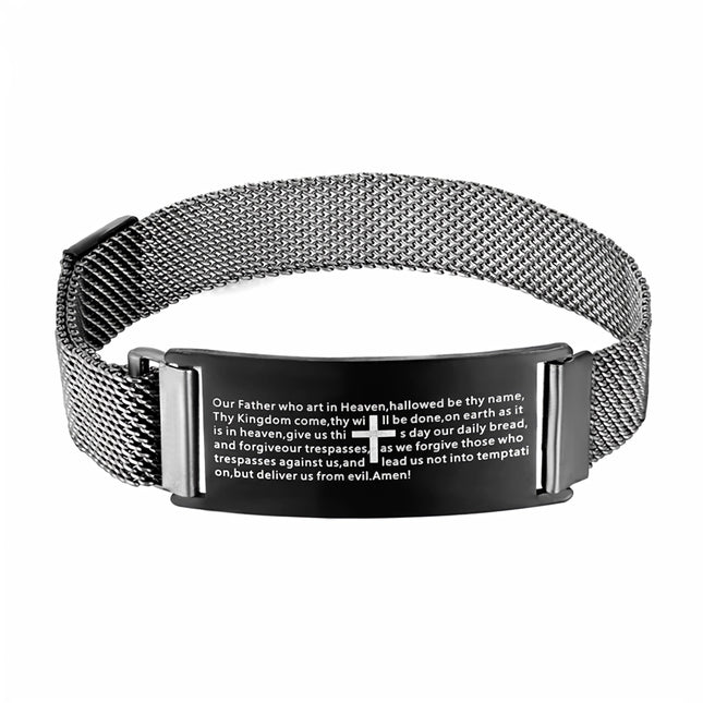 Pulsera magnética de acero inoxidable con cruz cristiana para hombre