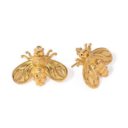 Boucles d'oreilles créatives en acier inoxydable plaqué or 18 carats en forme d'abeille