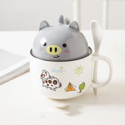 Cartoon Office Ceramic Mug With Lid Spoon - Wnkrs