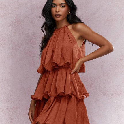 Strapless Sleeveless Sheer Dress With Ruffled Hem And Elegant Design