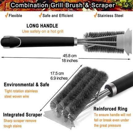 18-Inch Stainless Steel Safe Grill Brush & Scraper