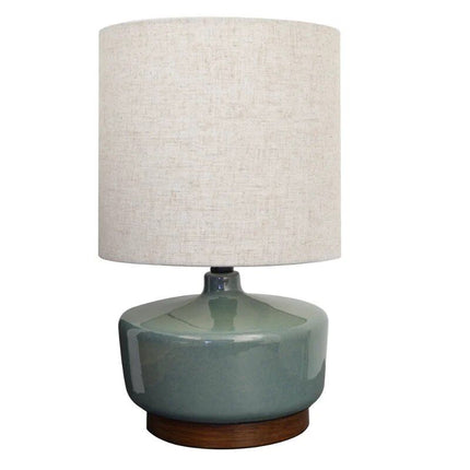 Elegant Mid-Century Modern Ceramic & Wood Table Lamp, 17" - Wnkrs