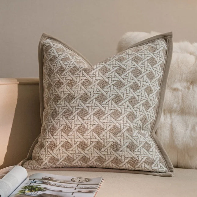 Nordic Oatmeal Luxury Geometric Jacquard Cushion Cover