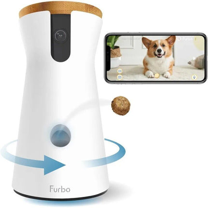 Caméra HD pour animaux de compagnie avec vue à 360° et alertes de lancer de friandises et d'aboiements - Parfait pour la surveillance des chiens