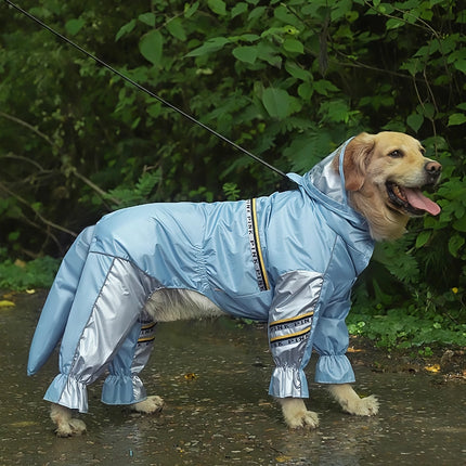 Chubasquero para perros grandes con mono con cola: chaqueta impermeable para perros grandes con tiras reflectantes y orificio para remolque