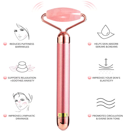 Baguette de massage facial 5 en 1 Gold Beauty Wand avec rouleaux en quartz rose