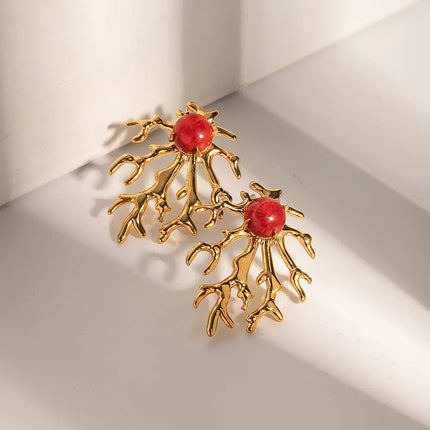 Gold Plated Coral-shaped Earrings