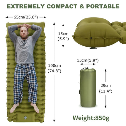 Matelas de camping gonflable épais avec oreiller et pompe intégrés