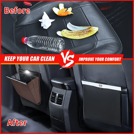 Waterproof Magnetic Car Trash Bag with LED & Leather Storage - Wnkrs