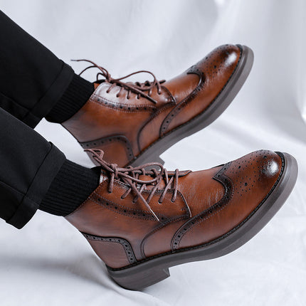 Botines de piel estilo brogue vintage para hombre