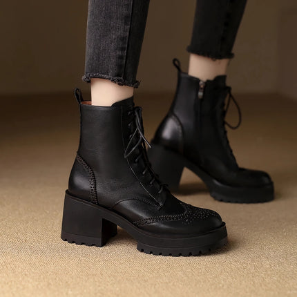 Botas de caballero de moda para mujer de otoño e invierno con cremallera lateral y tacón grueso